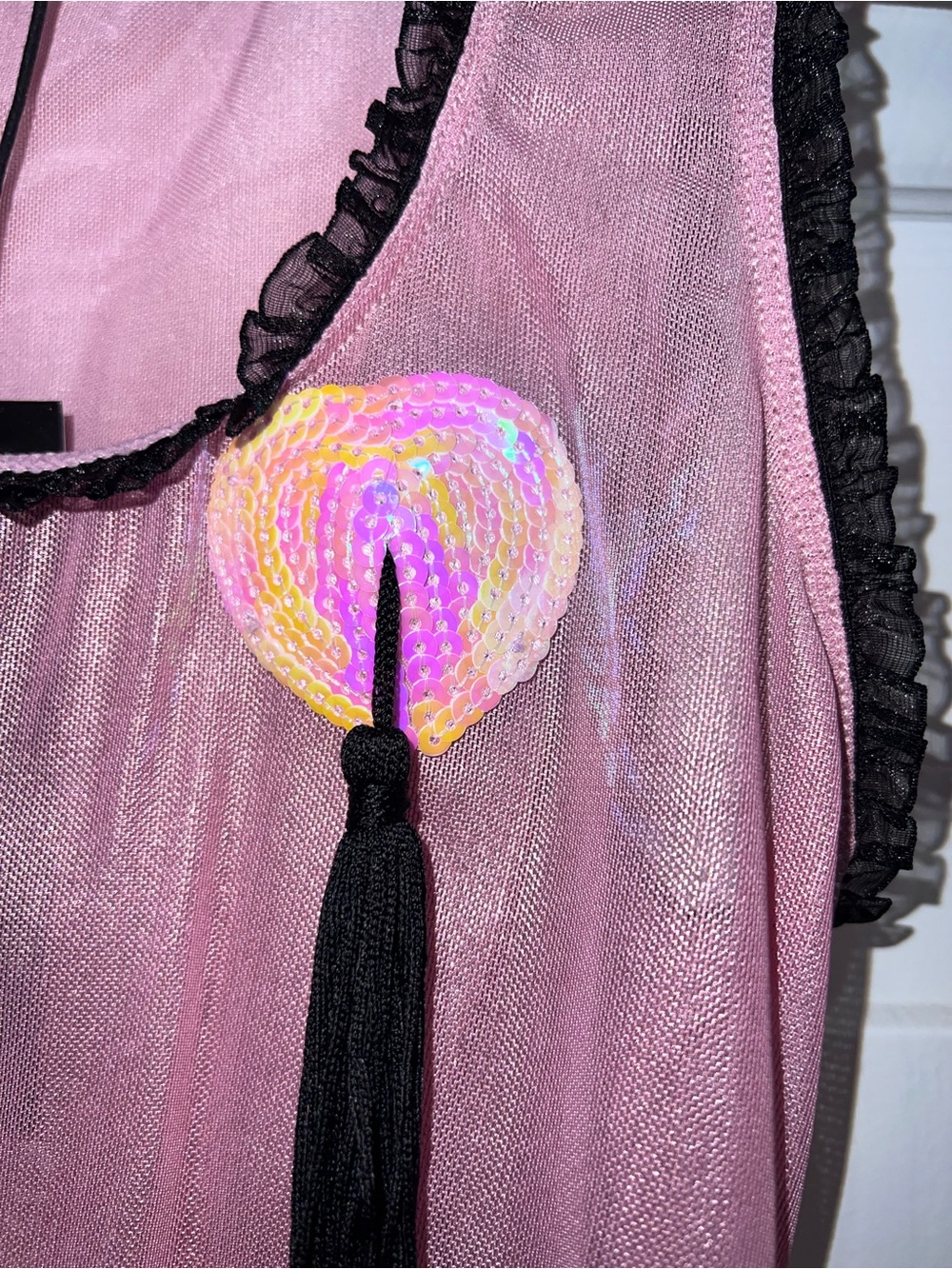 dELiA*s Pink Shimmer Crop Top with Tassel Pasties - Picture 4 of 11